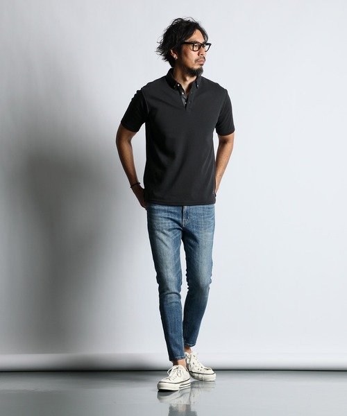 The DUFFER of ST.GEORGE(ザダファーオブセントジョージ)の「COOLFIBER PLATING SMART POLO:速乾・防シワ COOLFIBER 台衿付 ボタンダウン ビジカジ 綺麗目ポロシャツ(ポロシャツ・メンズ・ブラック/ホワイト/ネイビー・SMALL/MEDIUM/LARGE/X-LARGE)」の7枚目の写真