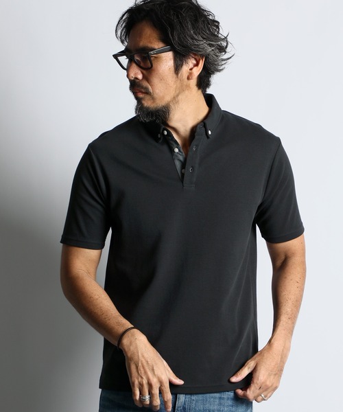 The DUFFER of ST.GEORGE(ザダファーオブセントジョージ)の「COOLFIBER PLATING SMART POLO:速乾・防シワ COOLFIBER 台衿付 ボタンダウン ビジカジ 綺麗目ポロシャツ(ポロシャツ・メンズ・ブラック/ホワイト/ネイビー・SMALL/MEDIUM/LARGE/X-LARGE)」の6枚目の写真