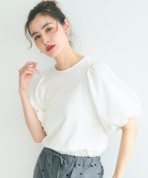 coca（coca）（コカ）の「ボリューム袖コットンカットソー（Tシャツ/カットソー・レディース・その他/ホワイト/チャコール・M/L）」の2枚目の写真