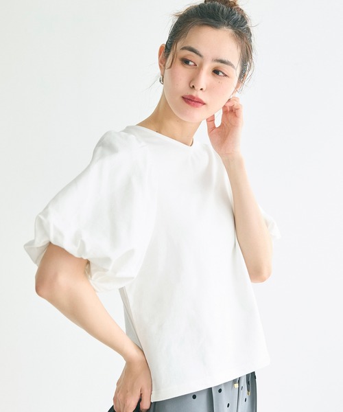 【信頼】 ボリューム袖コットンカットソー（Tシャツ/カットソー）｜coca トップス