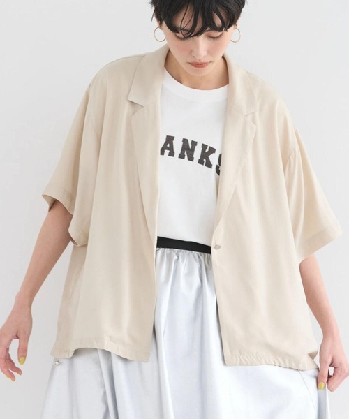 AMERICAN HOLIC（アメリカンホリック）の「ドロスト開襟ニュアンスジャケット（テーラードジャケット・レディース・ブラック/ライトベージュ・M/L）」の2枚目の写真