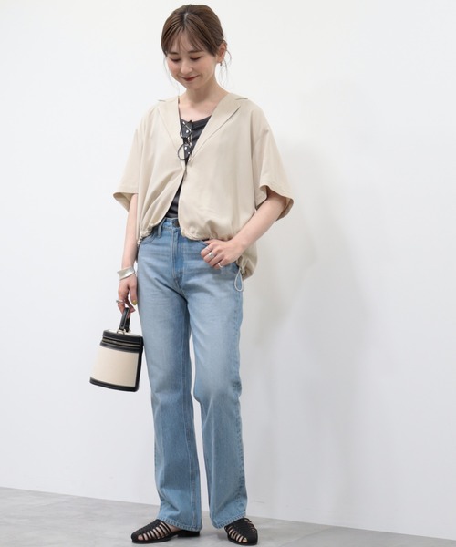 AMERICAN HOLIC（アメリカンホリック）の「ドロスト開襟ニュアンスジャケット（テーラードジャケット・レディース・ブラック/ライトベージュ・M/L）」の18枚目の写真