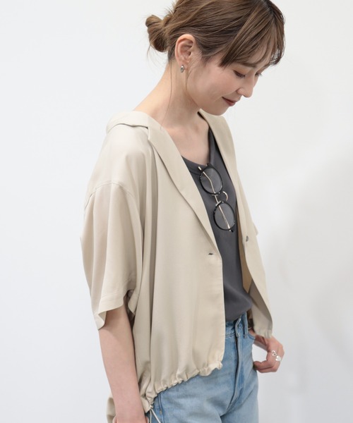 AMERICAN HOLIC（アメリカンホリック）の「ドロスト開襟ニュアンスジャケット（テーラードジャケット・レディース・ブラック/ライトベージュ・M/L）」の13枚目の写真