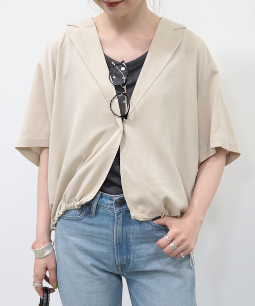 AMERICAN HOLIC（アメリカンホリック）の「ドロスト開襟ニュアンスジャケット（テーラードジャケット・レディース・ブラック/ライトベージュ・M/L）」の11枚目の写真