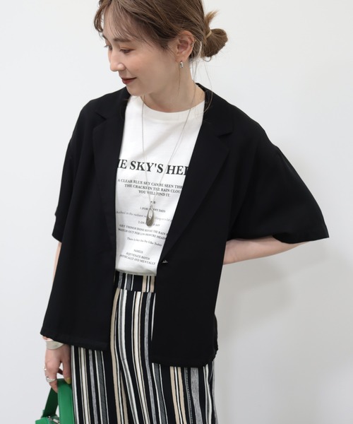 AMERICAN HOLIC（アメリカンホリック）の「ドロスト開襟ニュアンスジャケット（テーラードジャケット・レディース・ブラック/ライトベージュ・M/L）」の3枚目の写真