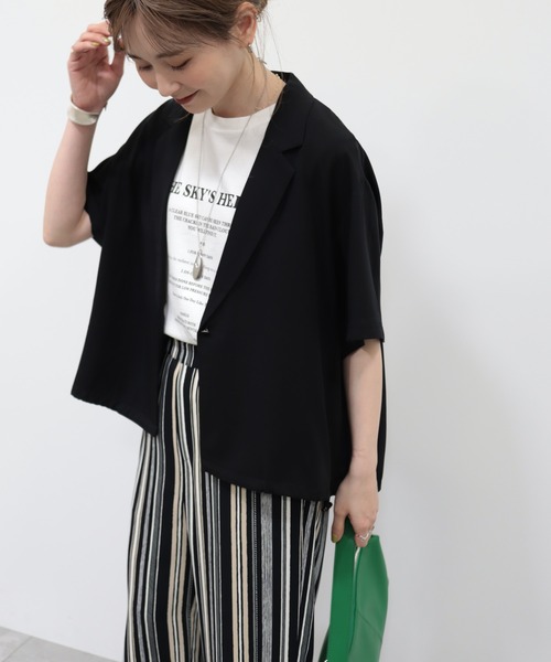 AMERICAN HOLIC（アメリカンホリック）の「ドロスト開襟ニュアンスジャケット（テーラードジャケット・レディース・ブラック/ライトベージュ・M/L）」の5枚目の写真