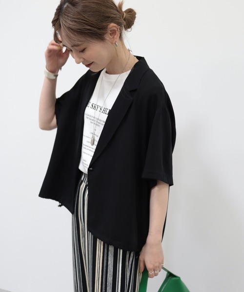 AMERICAN HOLIC（アメリカンホリック）の「ドロスト開襟ニュアンスジャケット（テーラードジャケット・レディース・ブラック/ライトベージュ・M/L）」の6枚目の写真