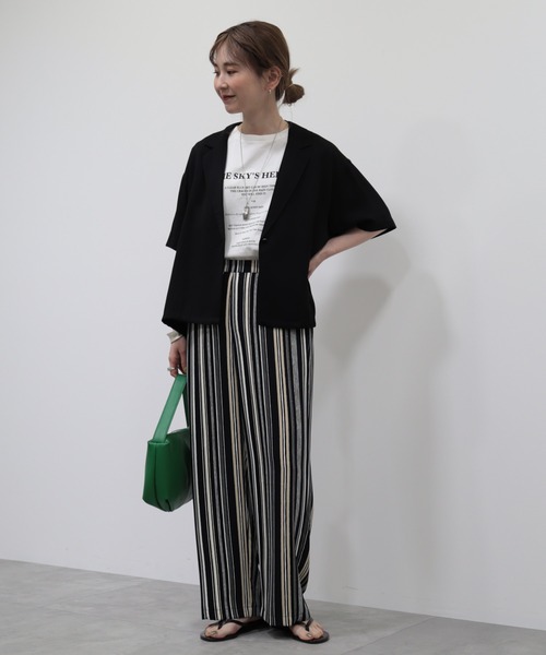 AMERICAN HOLIC（アメリカンホリック）の「ドロスト開襟ニュアンスジャケット（テーラードジャケット・レディース・ブラック/ライトベージュ・M/L）」の9枚目の写真