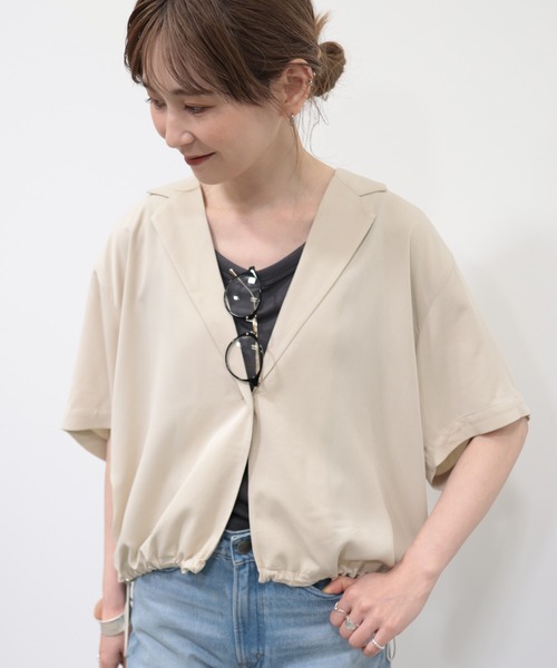 AMERICAN HOLIC（アメリカンホリック）の「ドロスト開襟ニュアンスジャケット（テーラードジャケット・レディース・ブラック/ライトベージュ・M/L）」の19枚目の写真