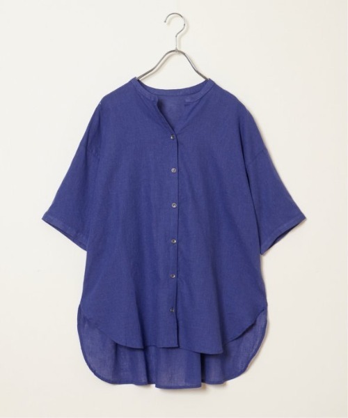 LBC（エルビーシー）の「リネンコットンバンドカラー半袖シャツ（シャツ/ブラウス・レディース・オレンジ/ホワイト/ブルー/チャコールグレー・M）」の5枚目の写真