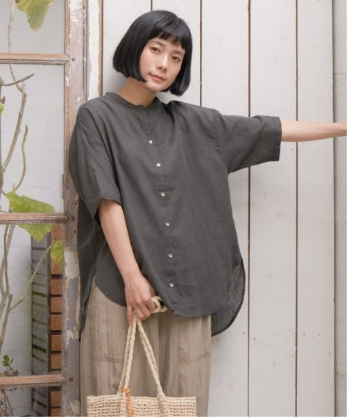 LBC（エルビーシー）の「リネンコットンバンドカラー半袖シャツ（シャツ/ブラウス・レディース・オレンジ/ホワイト/ブルー/チャコールグレー・M）」の12枚目の写真