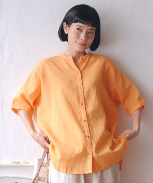 LBC（エルビーシー）の「リネンコットンバンドカラー半袖シャツ（シャツ/ブラウス・レディース・オレンジ/ホワイト/ブルー/チャコールグレー・M）」の17枚目の写真