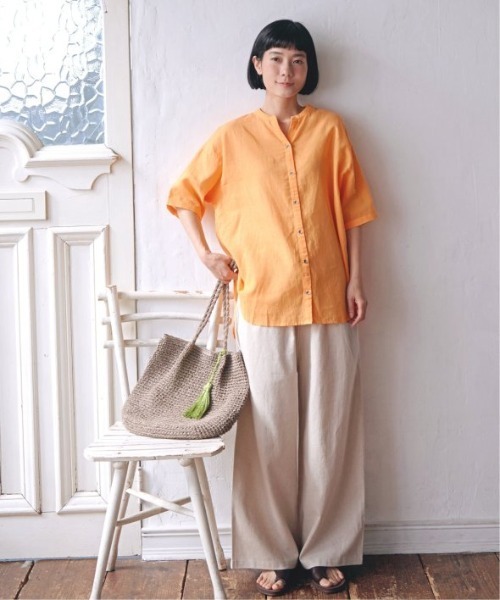 LBC（エルビーシー）の「リネンコットンバンドカラー半袖シャツ（シャツ/ブラウス・レディース・オレンジ/ホワイト/ブルー/チャコールグレー・M）」の19枚目の写真