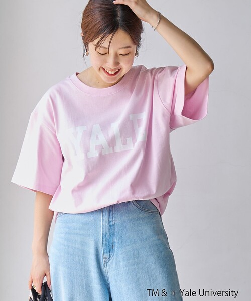 coen(コーエン)の「YALE別注ロゴプリントバック刺繍Tシャツ(Tシャツ/カットソー・レディース・オフホワイト/ライトブルー/ライトピンク/ダークグレー・FREE)」の4枚目の写真