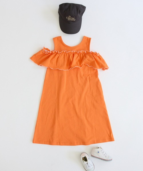 CIAOPANIC TYPY（チャオパニックティピー）の「■【KIDS】配色メロウオフショルワンピ（ワンピース・キッズ・ブラック/ブルー系その他/オレンジ・SMALL/MEDIUM/LARGE/X-LARGE/XX-LARGE）」の9枚目の写真