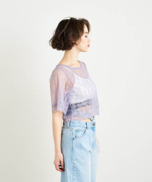 ANNA SUI NYC（アナ スイ エヌ ワイ シー）の「ANNA SUI NYC ボタニカルモチーフレースクロップドトップス（Tシャツ/カットソー・レディース・ブラック/ホワイト/パープル・FREE）」の19枚目の写真