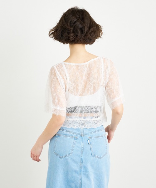 ANNA SUI NYC（アナ スイ エヌ ワイ シー）の「ANNA SUI NYC ボタニカルモチーフレースクロップドトップス（Tシャツ/カットソー・レディース・ブラック/ホワイト/パープル・FREE）」の9枚目の写真