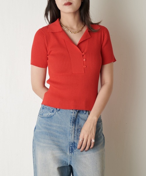 Lui's（ルイス）の「ニットポロ（ニット/セーター・レディース・レッド/グレー/レモンイエロー/ブラック・FREE）」の4枚目の写真