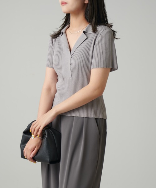 Lui's（ルイス）の「ニットポロ（ニット/セーター・レディース・レッド/グレー/レモンイエロー/ブラック・FREE）」の5枚目の写真