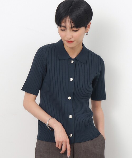 OPAQUE.CLIP（オペークドットクリップ）の「◆UV ワイドリブポロニット【抗ピル/洗濯機洗い可】（ニット/セーター・レディース・ホワイト/ネイビー/ダークブラウン・36/38/42/40）」の3枚目の写真