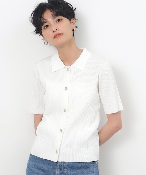 OPAQUE.CLIP（オペークドットクリップ）の「◆UV ワイドリブポロニット【抗ピル/洗濯機洗い可】（ニット/セーター・レディース・ホワイト/ネイビー/ダークブラウン・36/38/42/40）」の13枚目の写真