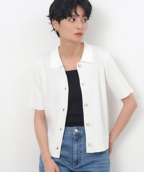 OPAQUE.CLIP（オペークドットクリップ）の「◆UV ワイドリブポロニット【抗ピル/洗濯機洗い可】（ニット/セーター・レディース・ホワイト/ネイビー/ダークブラウン・36/38/42/40）」の14枚目の写真