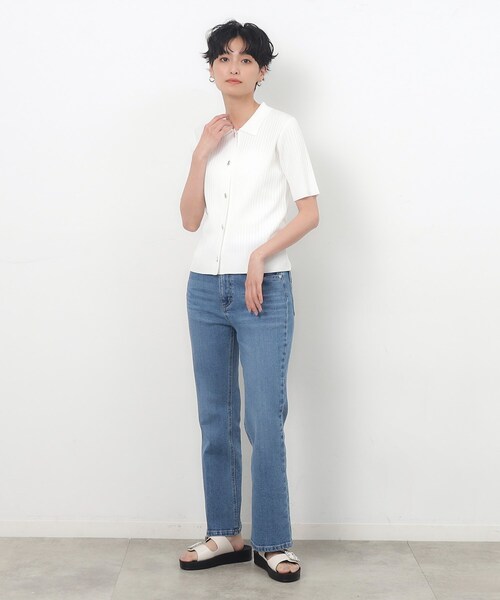 OPAQUE.CLIP（オペークドットクリップ）の「◆UV ワイドリブポロニット【抗ピル/洗濯機洗い可】（ニット/セーター・レディース・ホワイト/ネイビー/ダークブラウン・36/38/42/40）」の15枚目の写真