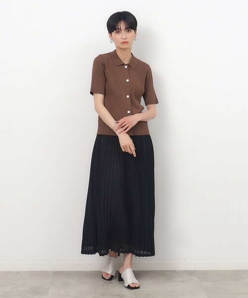 OPAQUE.CLIP（オペークドットクリップ）の「◆UV ワイドリブポロニット【抗ピル/洗濯機洗い可】（ニット/セーター・レディース・ホワイト/ネイビー/ダークブラウン・36/38/42/40）」の4枚目の写真