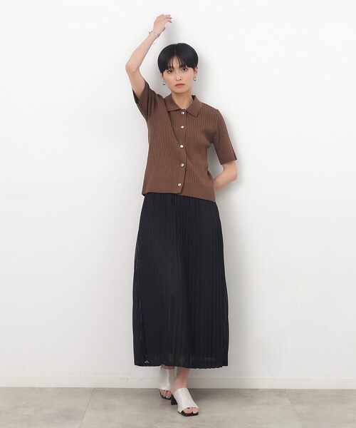 OPAQUE.CLIP（オペークドットクリップ）の「◆UV ワイドリブポロニット【抗ピル/洗濯機洗い可】（ニット/セーター・レディース・ホワイト/ネイビー/ダークブラウン・36/38/42/40）」の5枚目の写真