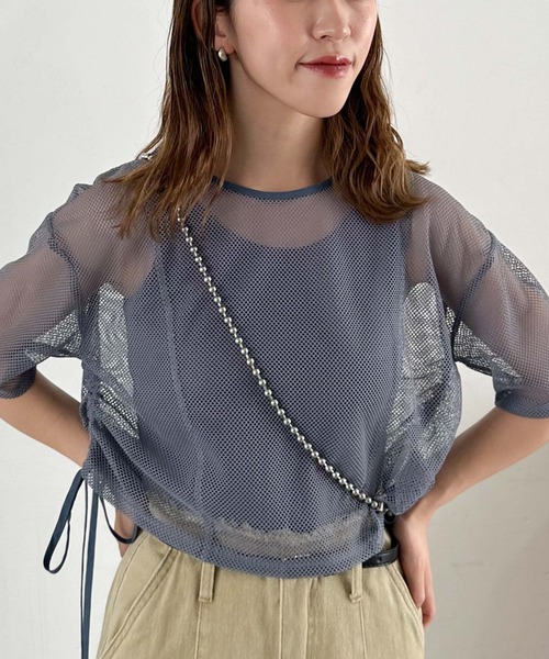 archives（アルシーヴ）の「サイドドロストメッシュＴＯＰＳ（Tシャツ/カットソー・レディース・アイボリー/ブラック/ブルー・MEDIUM）」の3枚目の写真