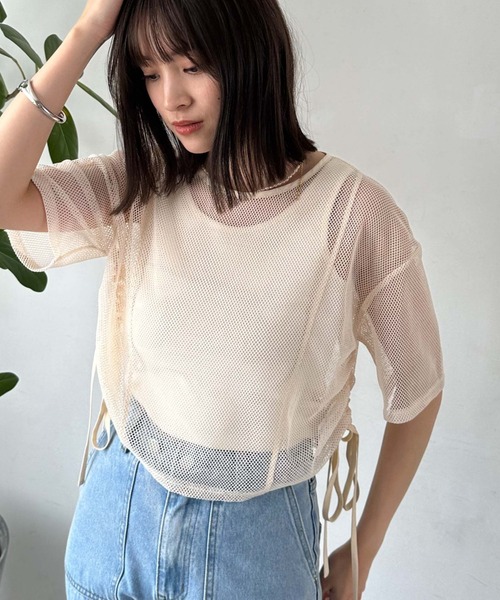 archives（アルシーヴ）の「サイドドロストメッシュＴＯＰＳ（Tシャツ/カットソー・レディース・アイボリー/ブラック/ブルー・MEDIUM）」の5枚目の写真