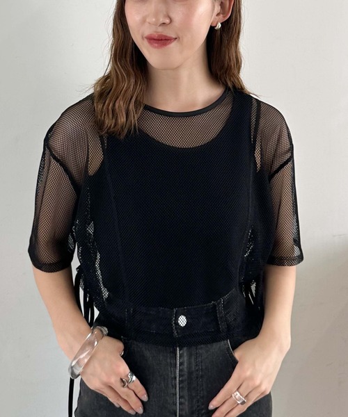 archives（アルシーヴ）の「サイドドロストメッシュＴＯＰＳ（Tシャツ/カットソー・レディース・アイボリー/ブラック/ブルー・MEDIUM）」の12枚目の写真