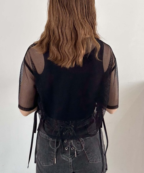 archives（アルシーヴ）の「サイドドロストメッシュＴＯＰＳ（Tシャツ/カットソー・レディース・アイボリー/ブラック/ブルー・MEDIUM）」の14枚目の写真