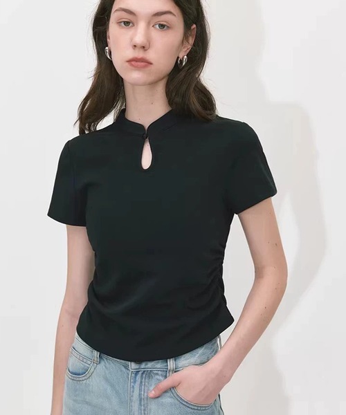 Fano Studios（ファノ ストゥディオズ）の「チャイナカラー　ショートスリーブトップス FX24S200【Fano Studios】（Tシャツ/カットソー・レディース・ブラック・L/M/S）」の4枚目の写真
