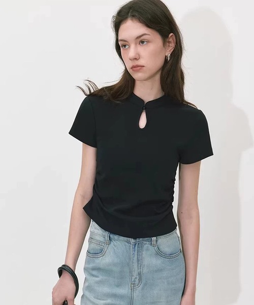 Fano Studios（ファノ ストゥディオズ）の「チャイナカラー　ショートスリーブトップス FX24S200【Fano Studios】（Tシャツ/カットソー・レディース・ブラック・L/M/S）」の5枚目の写真