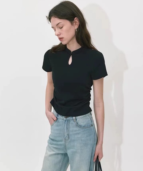 Fano Studios（ファノ ストゥディオズ）の「チャイナカラー　ショートスリーブトップス FX24S200【Fano Studios】（Tシャツ/カットソー・レディース・ブラック・L/M/S）」の6枚目の写真