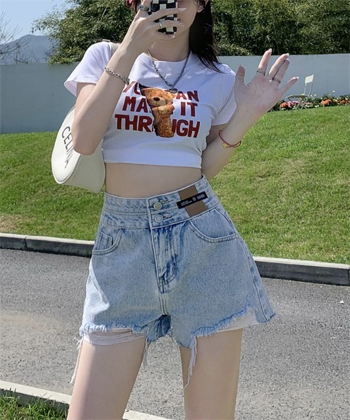 FREE STYLISTS（フリー スタイリスト）の「ハイウエストダメージデニム ショートパンツ（デニムパンツ・レディース・ブラック/サックスブルー・3XL/S/M/XL/2XL/L/XS）」の11枚目の写真