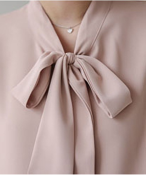 MAISON DE THERESE（メゾン ド テレーズ）の「リボン付きシフォン半袖シャツ（シャツ/ブラウス・レディース・グレイッシュブルー/ホワイト/ピンク・S/M/L）」の12枚目の写真