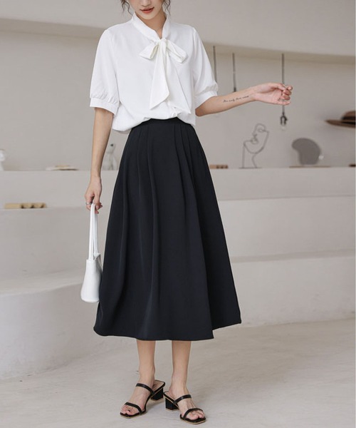 MAISON DE THERESE（メゾン ド テレーズ）の「リボン付きシフォン半袖シャツ（シャツ/ブラウス・レディース・グレイッシュブルー/ホワイト/ピンク・S/M/L）」の19枚目の写真