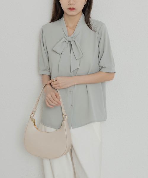 MAISON DE THERESE（メゾン ド テレーズ）の「リボン付きシフォン半袖シャツ（シャツ/ブラウス・レディース・グレイッシュブルー/ホワイト/ピンク・S/M/L）」の21枚目の写真