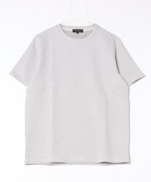 TAKA-Q(タカキュー)の「タカキュー 杢ワッフル クルーネック 半袖 Tシャツ(Tシャツ/カットソー・メンズ・ライトグレー/ネイビー・MEDIUM/X-LARGE/LARGE)」の4枚目の写真