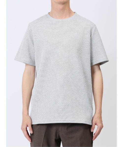 TAKA-Q(タカキュー)の「タカキュー 杢ワッフル クルーネック 半袖 Tシャツ(Tシャツ/カットソー・メンズ・ライトグレー/ネイビー・MEDIUM/X-LARGE/LARGE)」の5枚目の写真