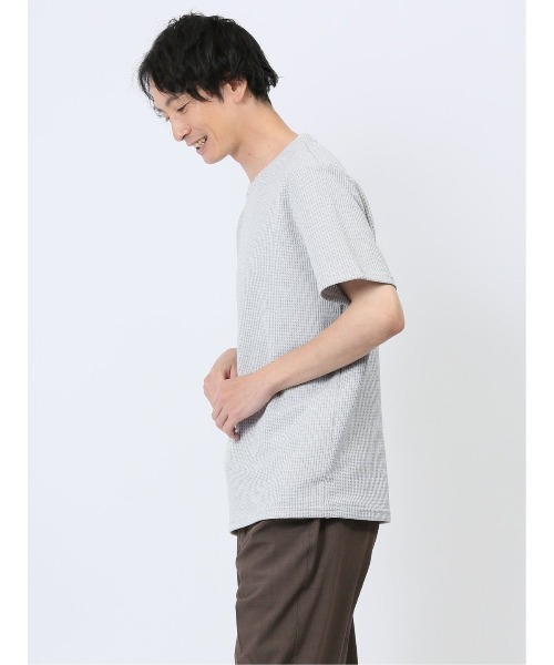TAKA-Q(タカキュー)の「タカキュー 杢ワッフル クルーネック 半袖 Tシャツ(Tシャツ/カットソー・メンズ・ライトグレー/ネイビー・MEDIUM/X-LARGE/LARGE)」の11枚目の写真
