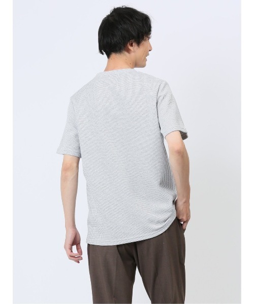 TAKA-Q(タカキュー)の「タカキュー 杢ワッフル クルーネック 半袖 Tシャツ(Tシャツ/カットソー・メンズ・ライトグレー/ネイビー・MEDIUM/X-LARGE/LARGE)」の12枚目の写真