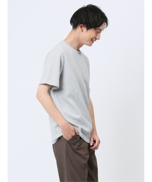 TAKA-Q(タカキュー)の「タカキュー 杢ワッフル クルーネック 半袖 Tシャツ(Tシャツ/カットソー・メンズ・ライトグレー/ネイビー・MEDIUM/X-LARGE/LARGE)」の13枚目の写真