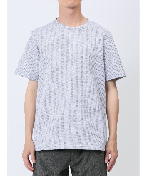 TAKA-Q(タカキュー)の「タカキュー 杢ワッフル クルーネック 半袖 Tシャツ(Tシャツ/カットソー・メンズ・ライトグレー/ネイビー・MEDIUM/X-LARGE/LARGE)」の16枚目の写真