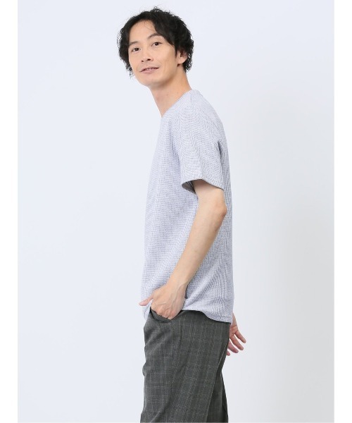 TAKA-Q(タカキュー)の「タカキュー 杢ワッフル クルーネック 半袖 Tシャツ(Tシャツ/カットソー・メンズ・ライトグレー/ネイビー・MEDIUM/X-LARGE/LARGE)」の22枚目の写真