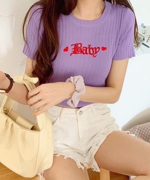 CANVAS+(キャンバスプラス)の「【CANVAS+】Baby刺しゅうリブミニTシャツ(Tシャツ/カットソー・レディース・ブラック/ピンク/ホワイト/ライトパープル・M)」の20枚目の写真
