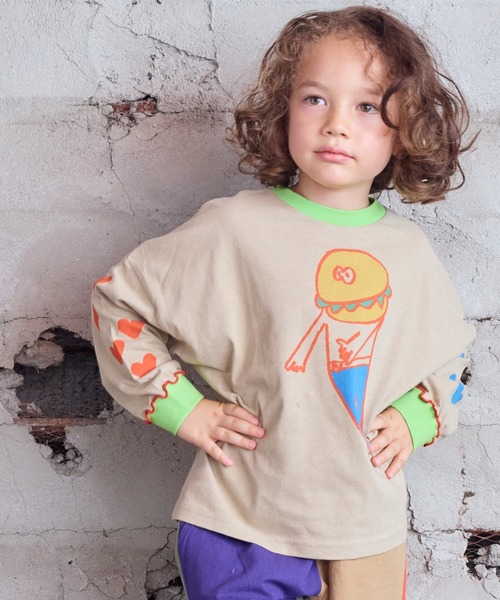 HOGAN RANCH WEAR（ホーガンランチウエア）の「ソデリブビッグロンT（Tシャツ/カットソー・キッズ・ベージュ/チャコール/オフホワイト/アイボリー・90/100/110/120/130/140/150/80）」の4枚目の写真