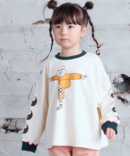 HOGAN RANCH WEAR（ホーガンランチウエア）の「ソデリブビッグロンT（Tシャツ/カットソー・キッズ・ベージュ/チャコール/オフホワイト/アイボリー・90/100/110/120/130/140/150/80）」の2枚目の写真